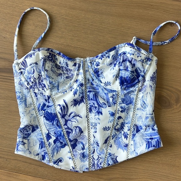 NWOT White Fox Needed You Bustier White Blue Floral Corset Size Small - Picture 8 of 9